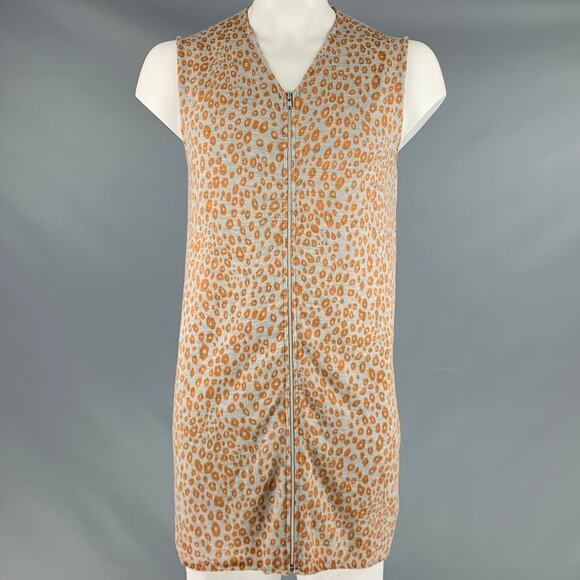 COMME des GARCONS Size L Grey Yellow Animal Print Wool Zip Up Vest - Picture 1 of 8